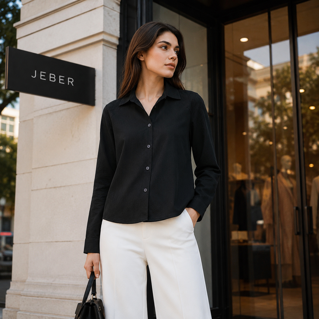 شومیز آستین بلند زنانه برند jeber ترک (رنگ مشکی چروک)